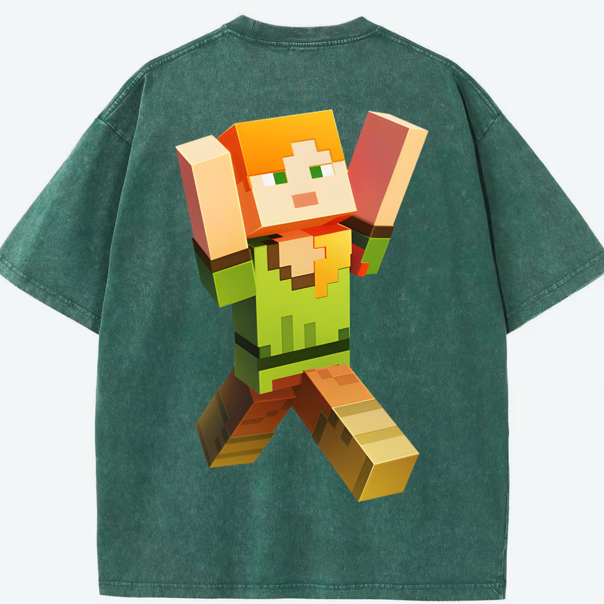 （画像用） マインクラフト ブロックの世界 Minecraft MC Block world 綿100% ヴィンテージ風 半袖Tシャツ（背面プリント）
